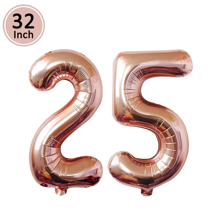 Lincaier цифры 25 воздушные шары украшения для дня рождения 25 лет 25 принадлежности для дня рождения шар розовое золото розовый черный серебряный