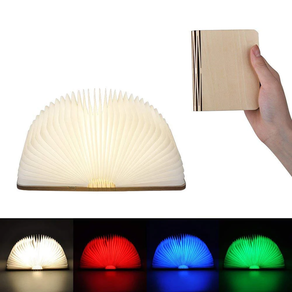 5 colors usb recharge led night ligh creative wooden rgb folding book light home desk lamp decorative for kid baby birthday gift free global shipping