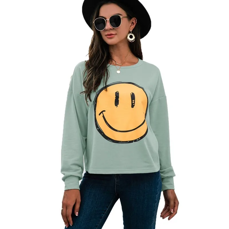 

Smiling Face Print Autumn Winter Oversized Hoodies Women 2021 Casual O-Neck Loose Long Sleeve Female Sweatshirt