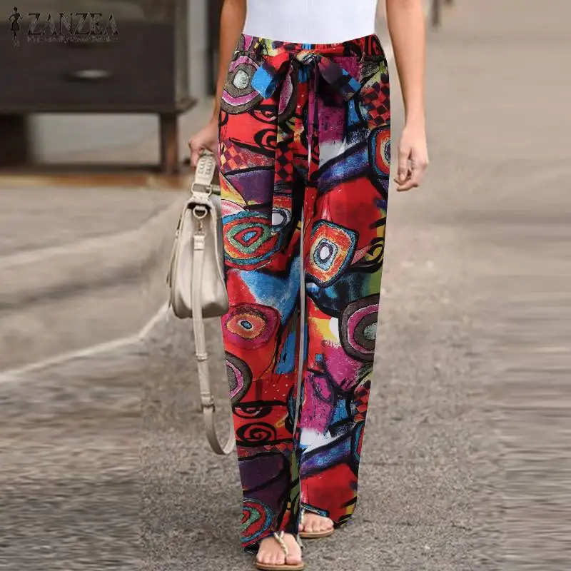 ZANZEA Летние повседневные хлопковые льняные брюки с эластичным поясом женские