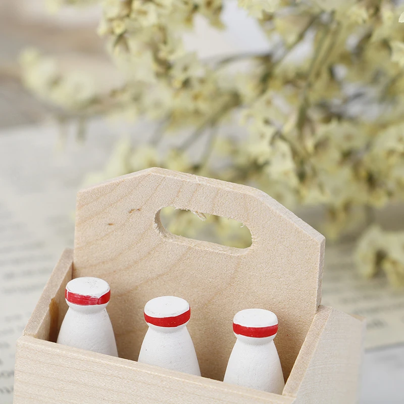 

Miniature Milk Bottles and Milk Basket for 1/12 Dolls House Kitchen Decoration New~