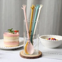 4 pc a set long plastic creative hand shaped coffee stirring spoon dessert seasoning for picnic kitchen accessories bar tools