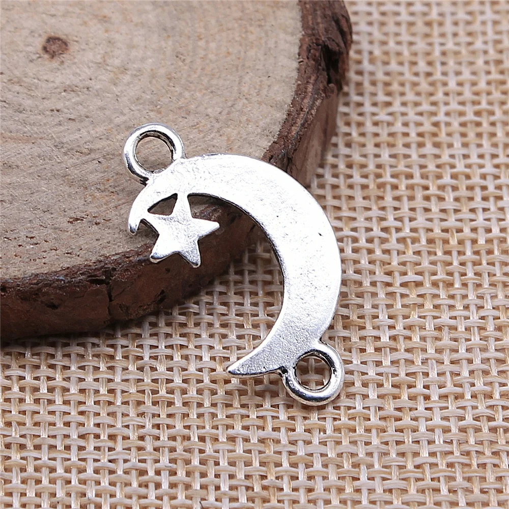 

4pcs Diy Earrings Jewelry Accessories 17x30mm Moon And Star Connector Charms Zinc Alloy Antique Silver Color