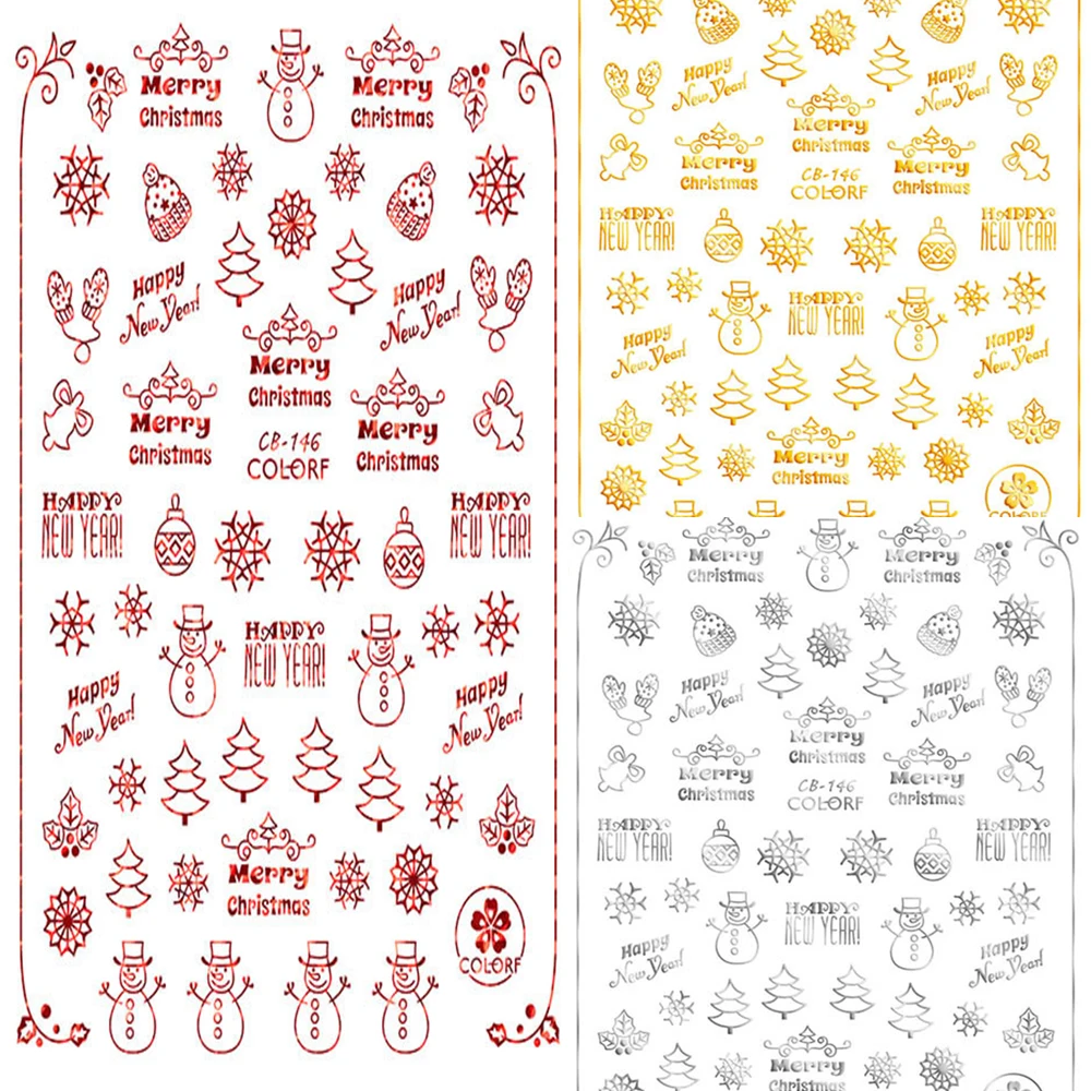 3D стикер для ногтей рисунок на рождественскую тематику смешанный олень/снежинка