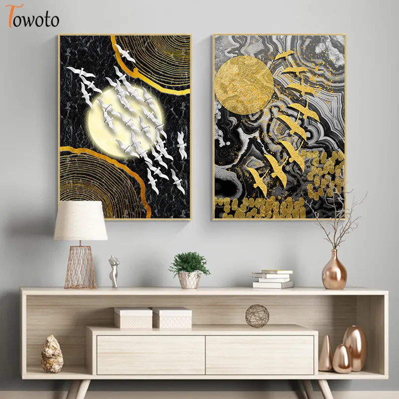 Современная Абстрактная коричневая Золотая фольга холст искусство модный