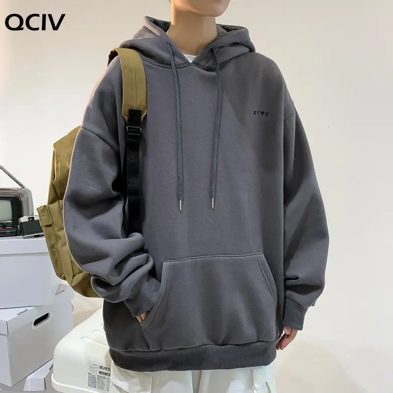 

Korean Couple Hoodie Fashion Blue Letter Print Oversized Sweatshirt Men's Casual Trend Loose Solid Color Pullover