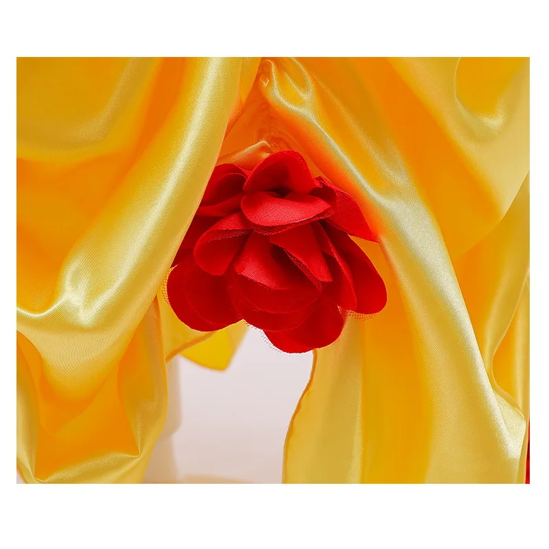 

Girls Princess Belle Costume For Red Flowers Kids Sequins Cinderella Dresses Dress Up Halloween Dancing Party Clothing 2-10 Yr
