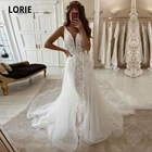 Свадебное платье-Русалка LORIE в стиле бохо с V-образным вырезом, кружевное свадебное платье с аппликацией, индивидуальный пошив, богемное свадебное платье, 2021 Robe de mariage