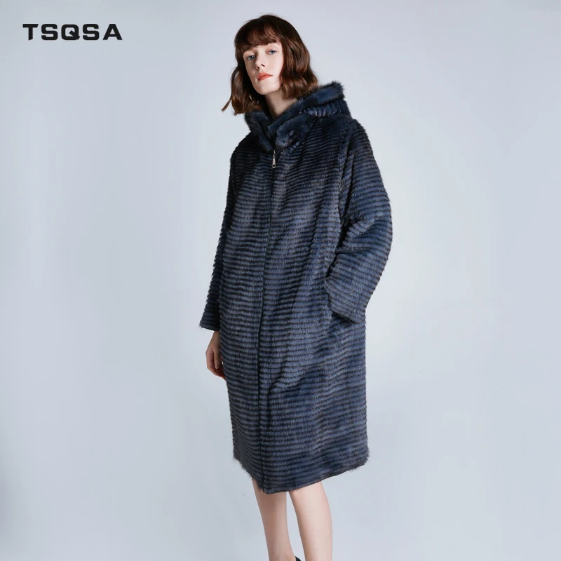 TSQSA, женский пуховик из натурального меха, женское пальто на осень и зиму, норковая шуба, модная тонкая длинная женская парка, пальто TAC1904