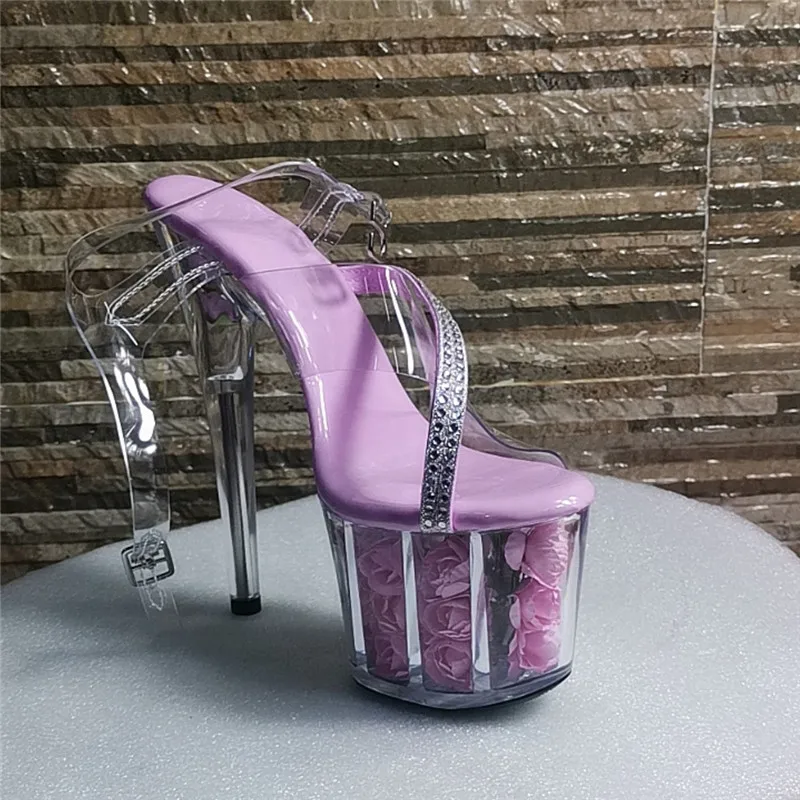 17cm sandals transparent rose decorative sole, bridal wedding shoes, banquet stage high heel temptation dance shoes