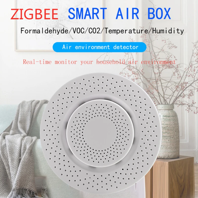 

Смарт-Воздушный бокс Tuya ZIGBEE 3,0, формальдегид, VOC, углекислого газа, температура, датчик влажности, автоматический детектор сигнализации