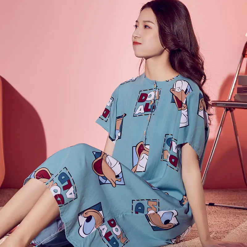 

2021 Spring Summer Pajamas Women's Breathable Dress Plus Size Skirt Urban Leisure Pregnant Women's Artificial Cotton Nightdress