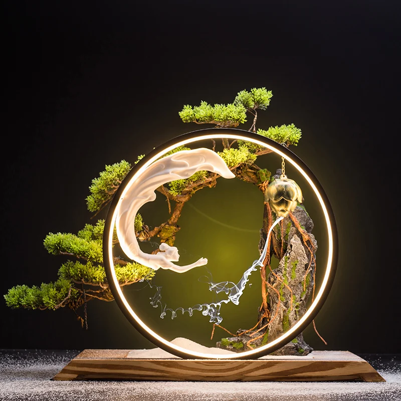 

GY New Chinese Creative Artificial Greeting Pine Bonsai Office Table Living Room Entrance Soft Home Decoration Zen Ornament