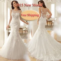 free shipping new model lace appliques nice back mermaid bridal gown 2018 vestido de noiva mother of the bride dresses
