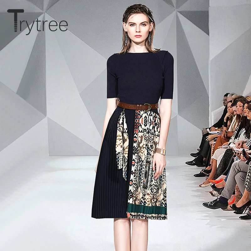 Осеннее женское Повседневное платье Trytree с круглым вырезом вязаное Модное