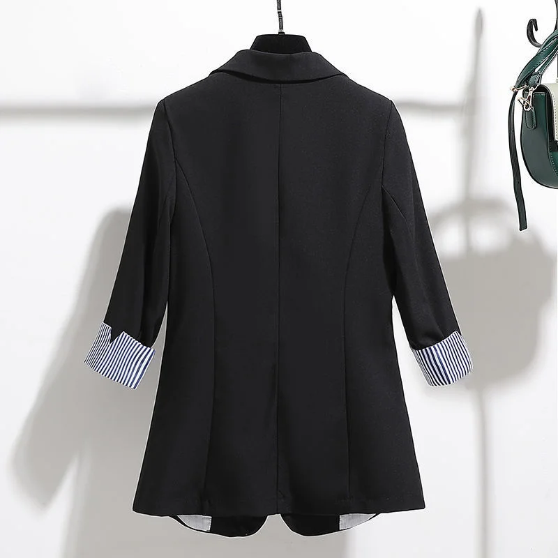 

New Spring Summer Women's Jacket 2021 Fashion Notched-Collar Three Quarter Sleeve Suit Jackets Female Loose Oversize Office Coat