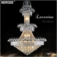 large 3 tiers hotel crystal chandelier light fixture silver or gold lustre hanging lamp for restaurant lobby villa staircase