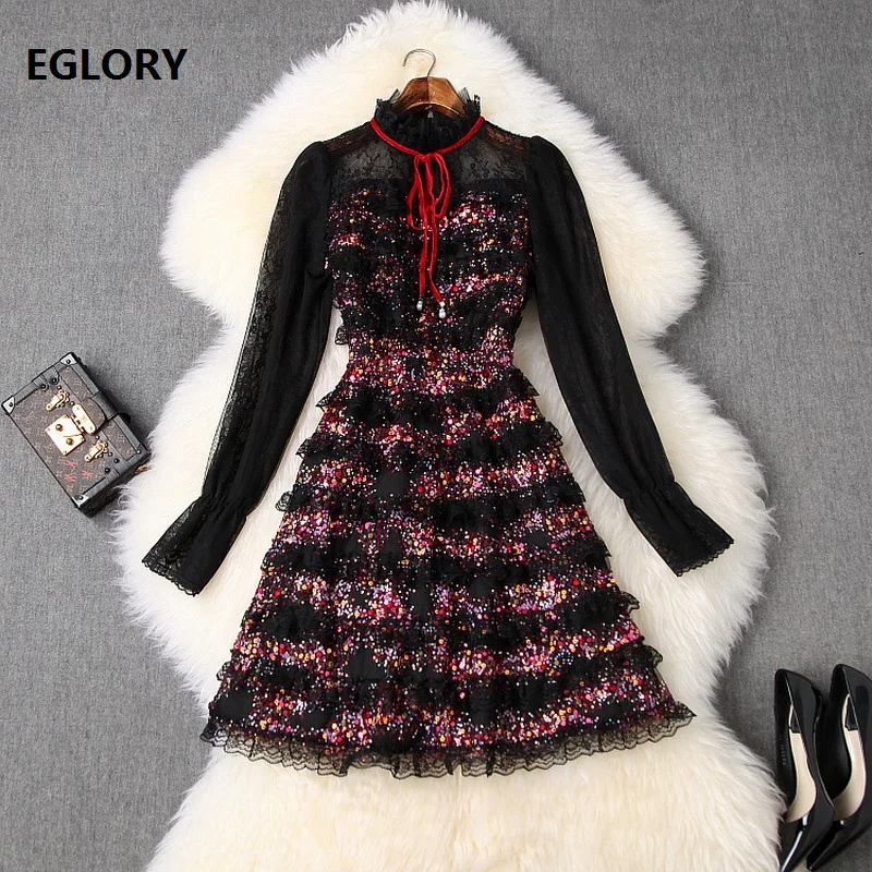 Кружевное платье с блестками весна 2020 вечернее Клубное женское трапеция