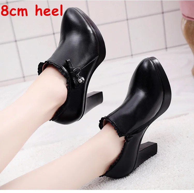 PU 8cm black Qiannml/Большие размеры 32, 33-43, женская обувь с глубоким носком на каблуке, г. Теплые Меховые Туфли-лодочки на платформе женские офисные туфли на высоком каблуке - Цвет: PU 8cm black