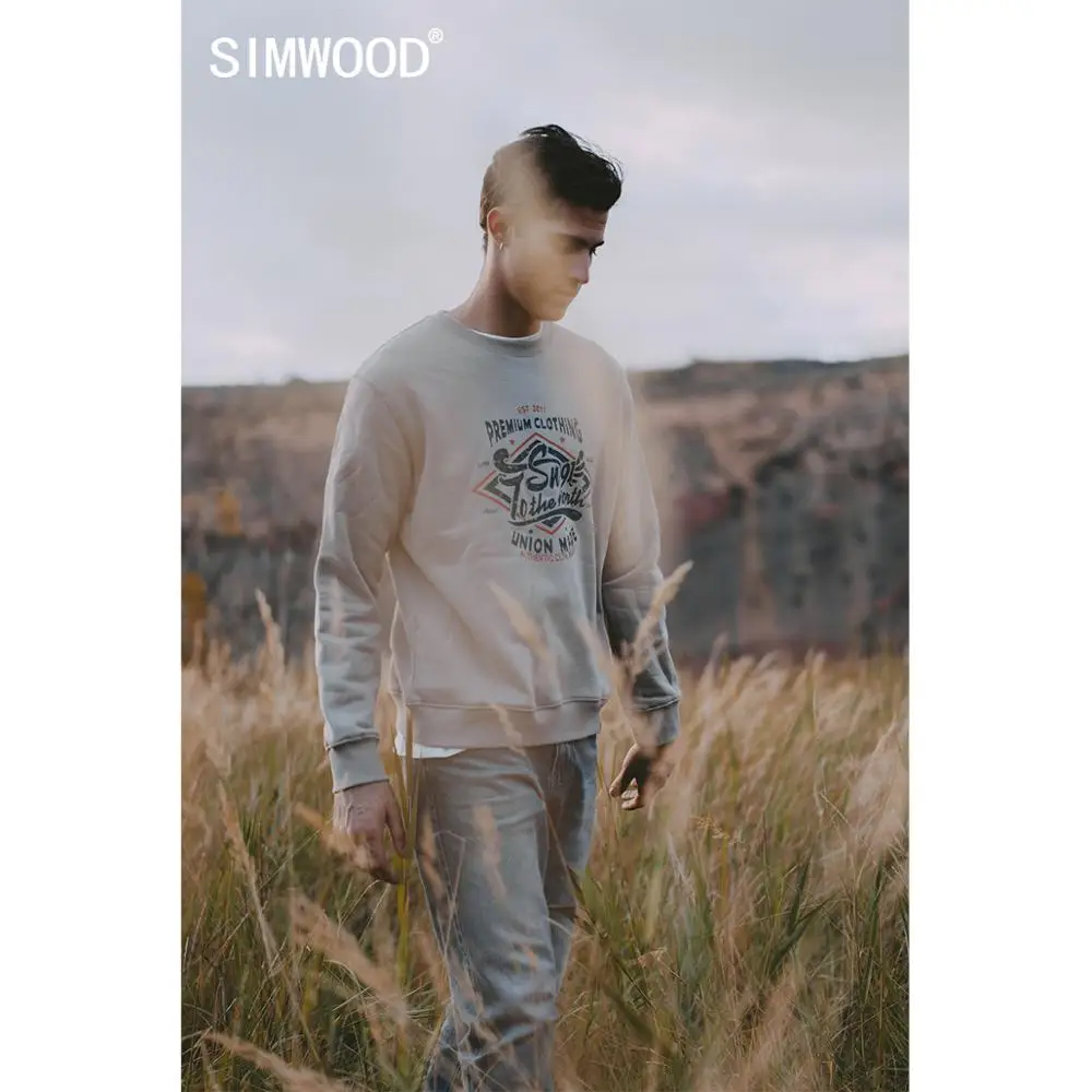 Толстовка мужская флисовая SIMWOOD с надписью винтажная теплая круглым вырезом для