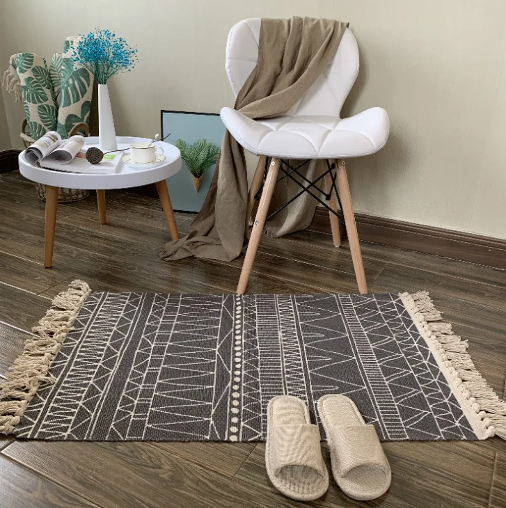 

Nordic Cotton Linen Carpet Household Living Room Sofa Tea Table Blanket Bedroom Bedside Long Bed Front Floor Mat Doormat