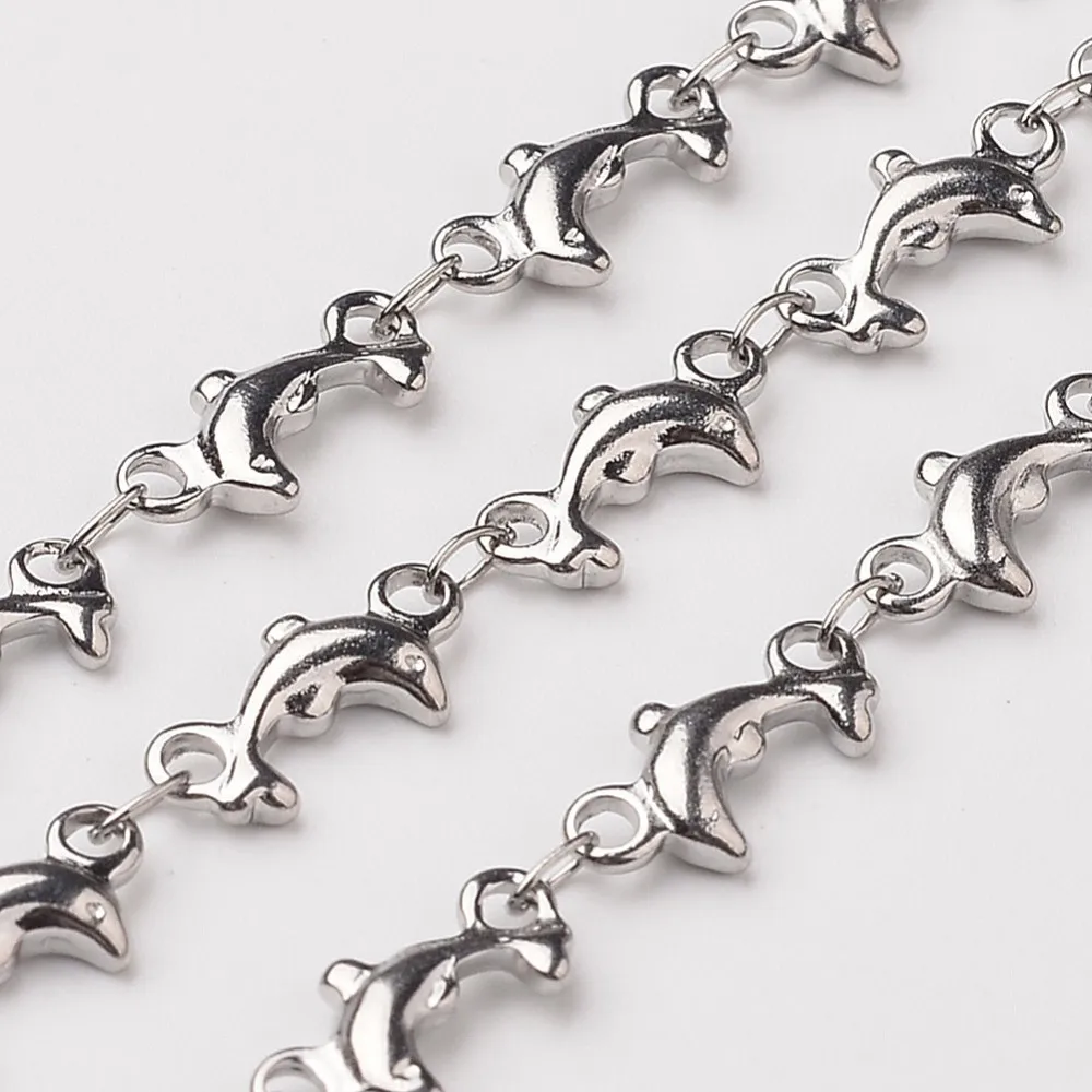 

10m long 304 Stainless Steel Soldered Link Chains Decorative Ball Bead Chain with Dolphin Connector, Stainless Steel Color