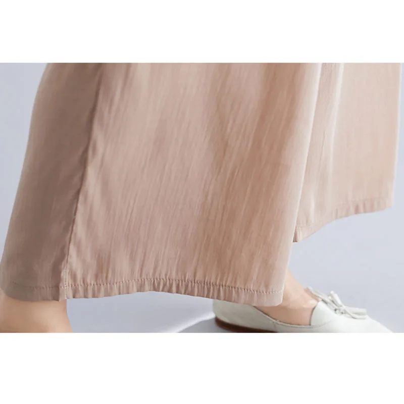 

IEQJ Wide Leg Pants Two Piece Suit New Round Neck Short Sleeve Loose Fit Women Khaki Patchwork Folds Fashion Summer 2021 7E0280