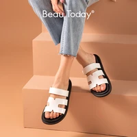 beautoday outdoor slippers women genuine cow leather rome style open toe flats summer casual lady platform shoes handmade 36225