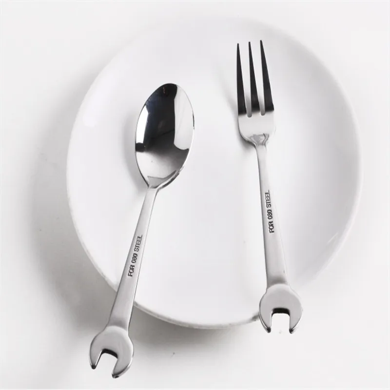 

Creative Wrench Shape Stainless Steel Fork Spoon Tableware Home Kitchen Gift Fruit Dessrt Salad Forks Cutlery
