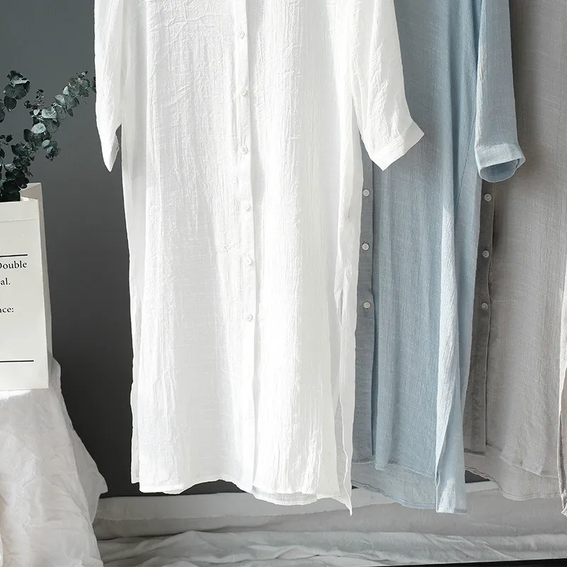 Летние Длинные Серые женская рубашка женские кардиганы из хлопка и льна