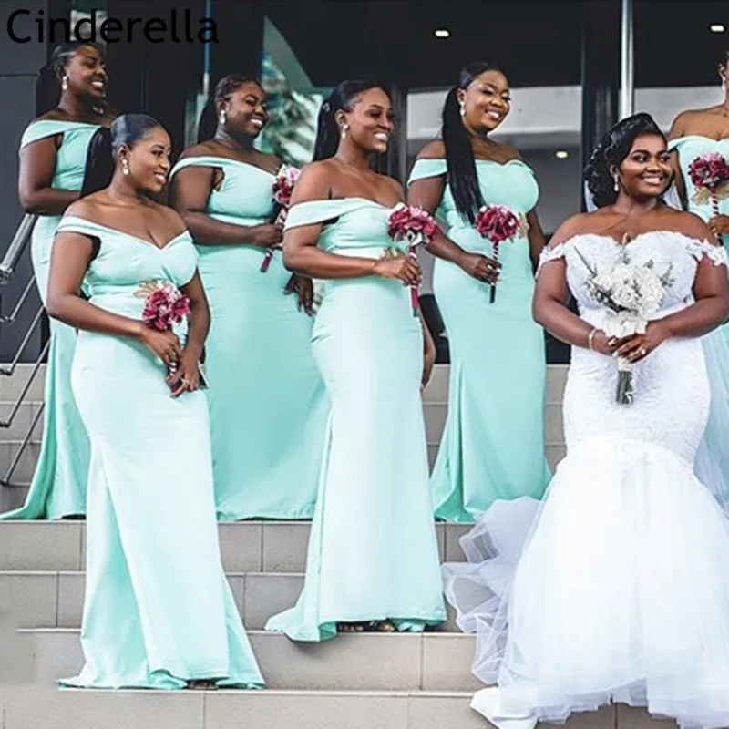 

Bridesmaid Dresses Mint Green Off The Shoulder Spandex Satin Crystal Zipper Mermaid Bridesmaid Dresses Wedding Party Dresses