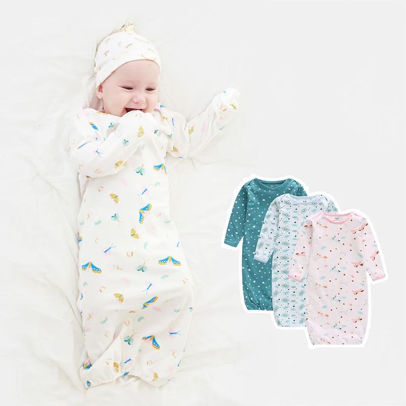 

Unisex Baby Cotton Sleeper Gowns Newborn Sleeping Bags Infant Boy Girl Nightgown Long Sleeve Home Outfits Sleepwear with Hat Set
