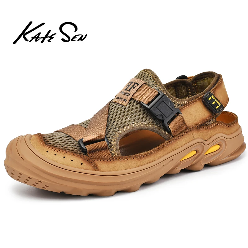 Новинка 2020 года Летние мужские дышащие кожаные сандалии высокого качества