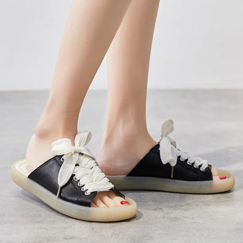 

2020 Genuine Leather Shoes Women Sandals Fashion Ladies Summer Holiday Shoes Beach Sandals Slip-on Thick Sole A2418