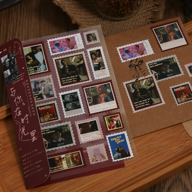 

2 Sheets Memories Stamp Series Color Paper Sticky Sticker Decoracion Scrapbooking School Stationery Supply Sticker Flakes