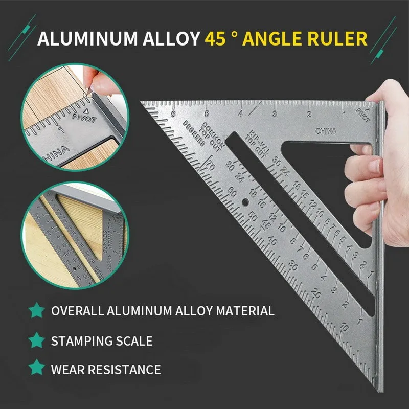 

Measurement Tool Square Ruler Aluminum Alloy Speed Protractor Miter For Carpenter Tri-square Line Scriber Saw Guide