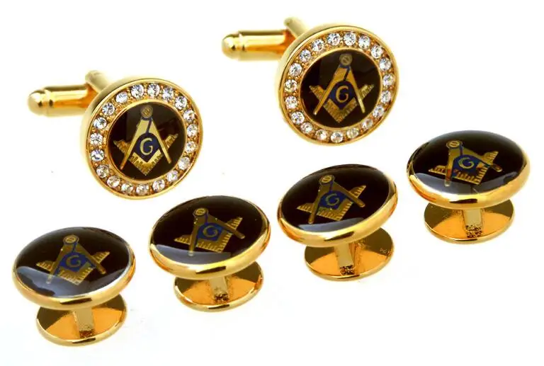 Золото с украшением в виде кристаллов масоном запонки для смокинга воротник