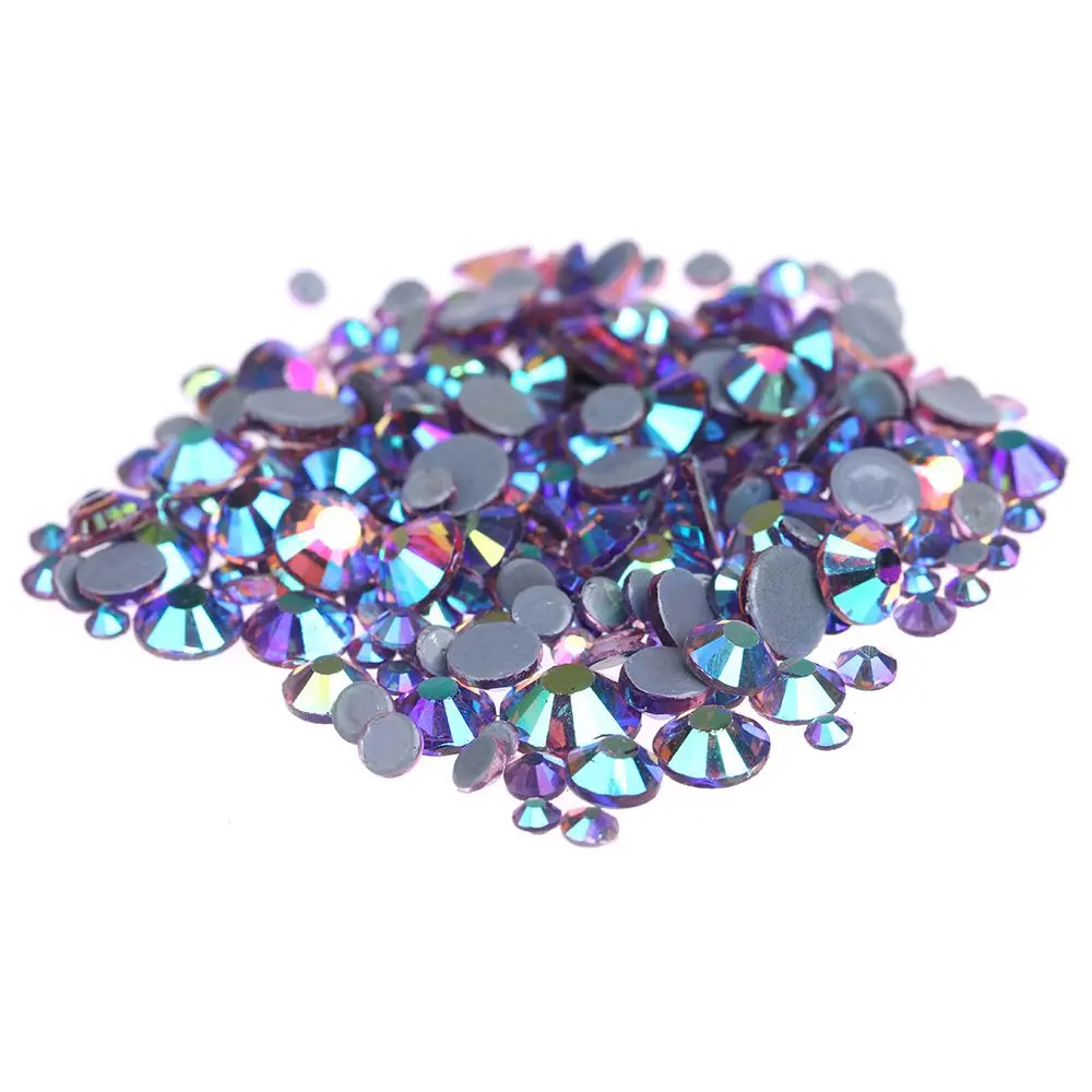 Light Amethyst AB Многоцветный AB высокое качество Хрустальное стекло супер яркие горячей фиксации стразы из горного хрусталя Hotfix клейкие Стразы для ткани одежды - Color: Light Amethyst AB