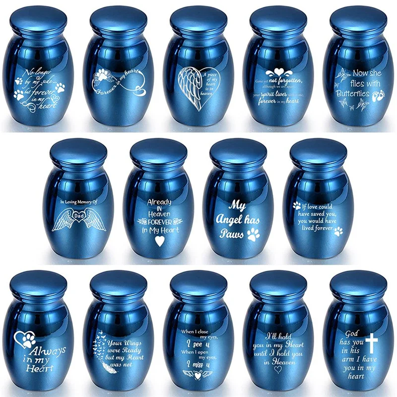 Синяя прах питомца на память Любовь Сердце крылья Ангела памятная урна мини