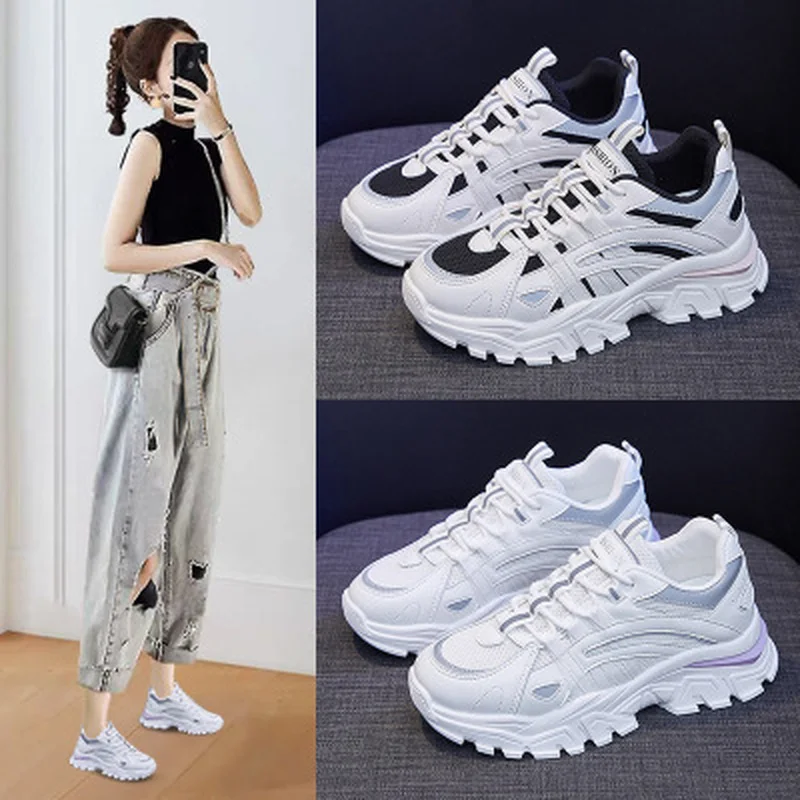 

2021 New Women Casual Sport Shoes Street Trend Reflect Light Air Mesh Patchwork Sneakers Girl Fashion Trainers