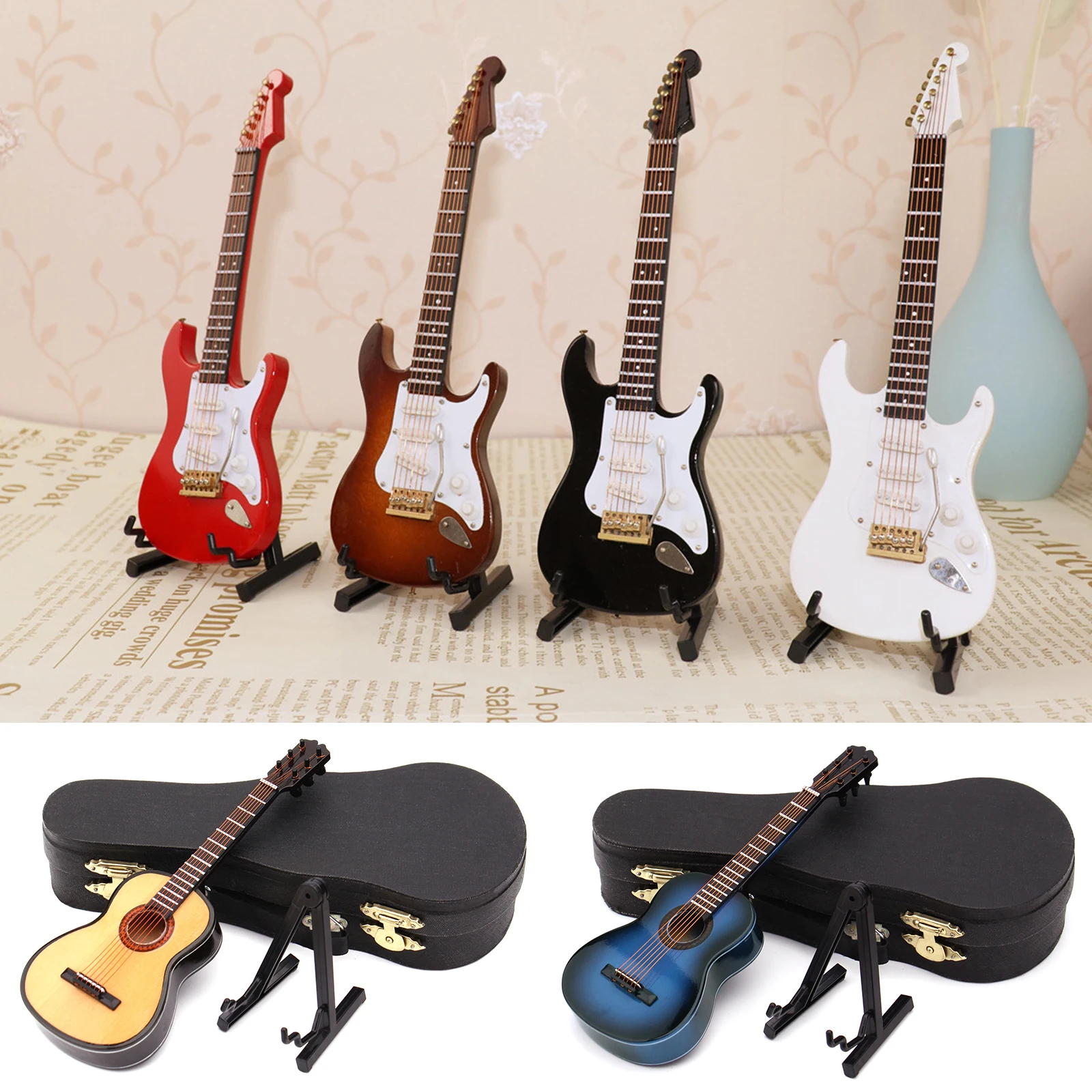 

Ornamental Miniature Replica Guitars Mini Classical Guitar/Electric Guitar Model Holiday Ornament XR-Hot