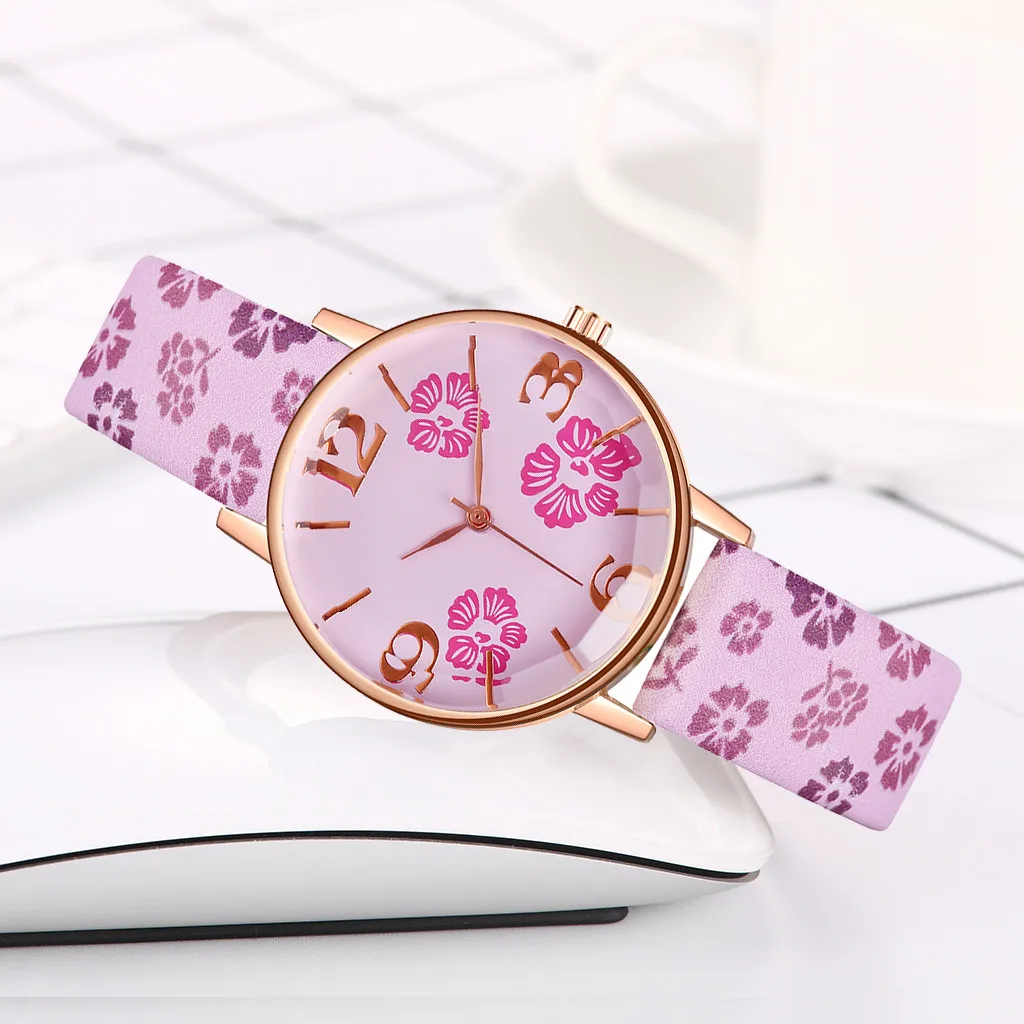 

Watch Women Quartz Wristwatch vansvar Women's Casual Quartz Leather Flowers Band Watch Analog Wrist Watch Orologio da donna A50