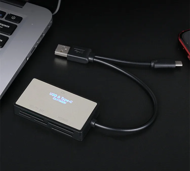 

2 in 1 Type-C USB 2.0 SD TF M2 XD/MS Multi-In-1 Memory Card Reader Adapter