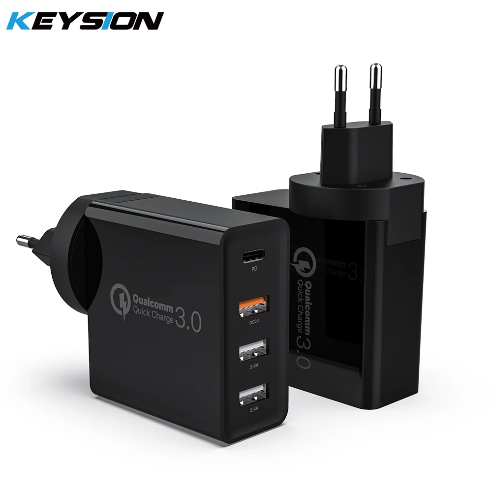 KEYSION 4 порта 48 Вт быстрое зарядное устройство PD Type C USB зарядное устройство для Samsung iPhone 12 Tablet QC 3,0 быстрое настенное зарядное устройство US EU переходник - изображение