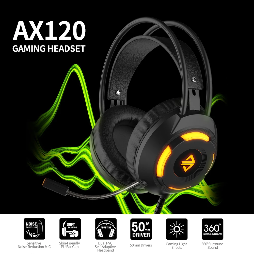 Ajazz AX120 7 1 канальная игровая стереогарнитура с шумоподавлением Накладные
