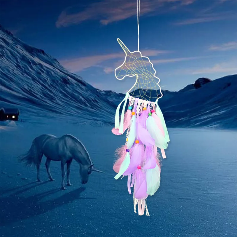 1PC Ins Creative Wildebeest Wind Chime Night Light Dream Catcher Wall Hanging Simple Girl Room Decoration Unicorn Small Pendant | Дом и сад