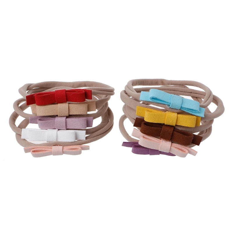 

10Pcs Newborn Headwear Bows Leather Bow Elastic Nylon Headband Hair Accessories GXMB