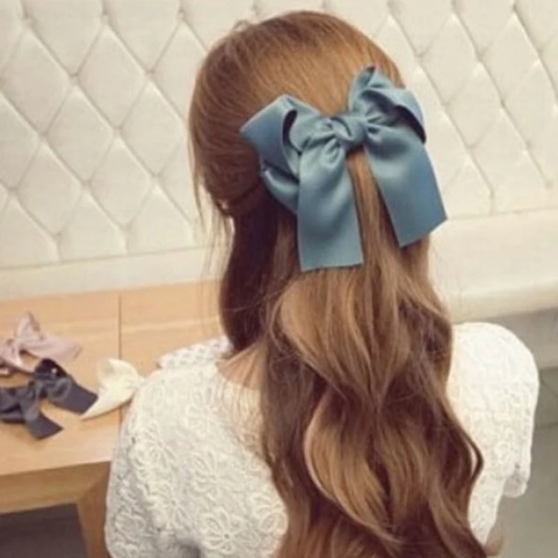 

Solid Colors Big Solid Ribbon Bow Hair Clips For Women Lace Headdress Girl Spring Clip Vintage Simple Hair Accessories