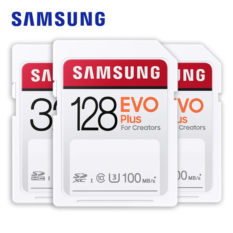 

SAMSUNG Memory Card EVO Plus 100MB/s SD Card C10 32GB SDHC 64GB SDXC U1 128GB 256GB U3 UHS-I 4K Flash Memory for Camera DSLR