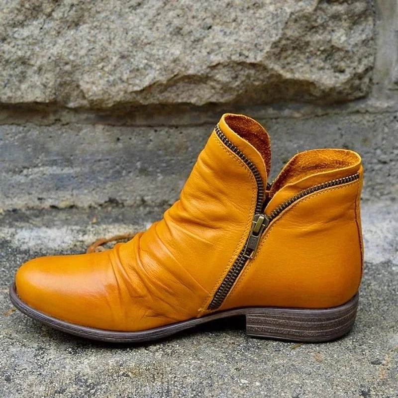 

Women PU Leather Ankle Boots Women Autumn Winter Zipper Vintage Women Punk Boots Flat Ladies Shoes Flat Short Snow Boots Lady89